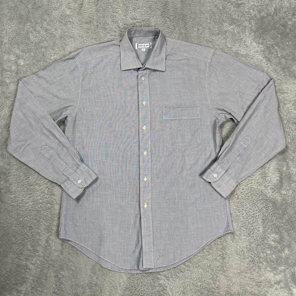 Yves Saint Laurent Shirt Mens 15.5 Gray Classic Fit Dress Long Sleeve